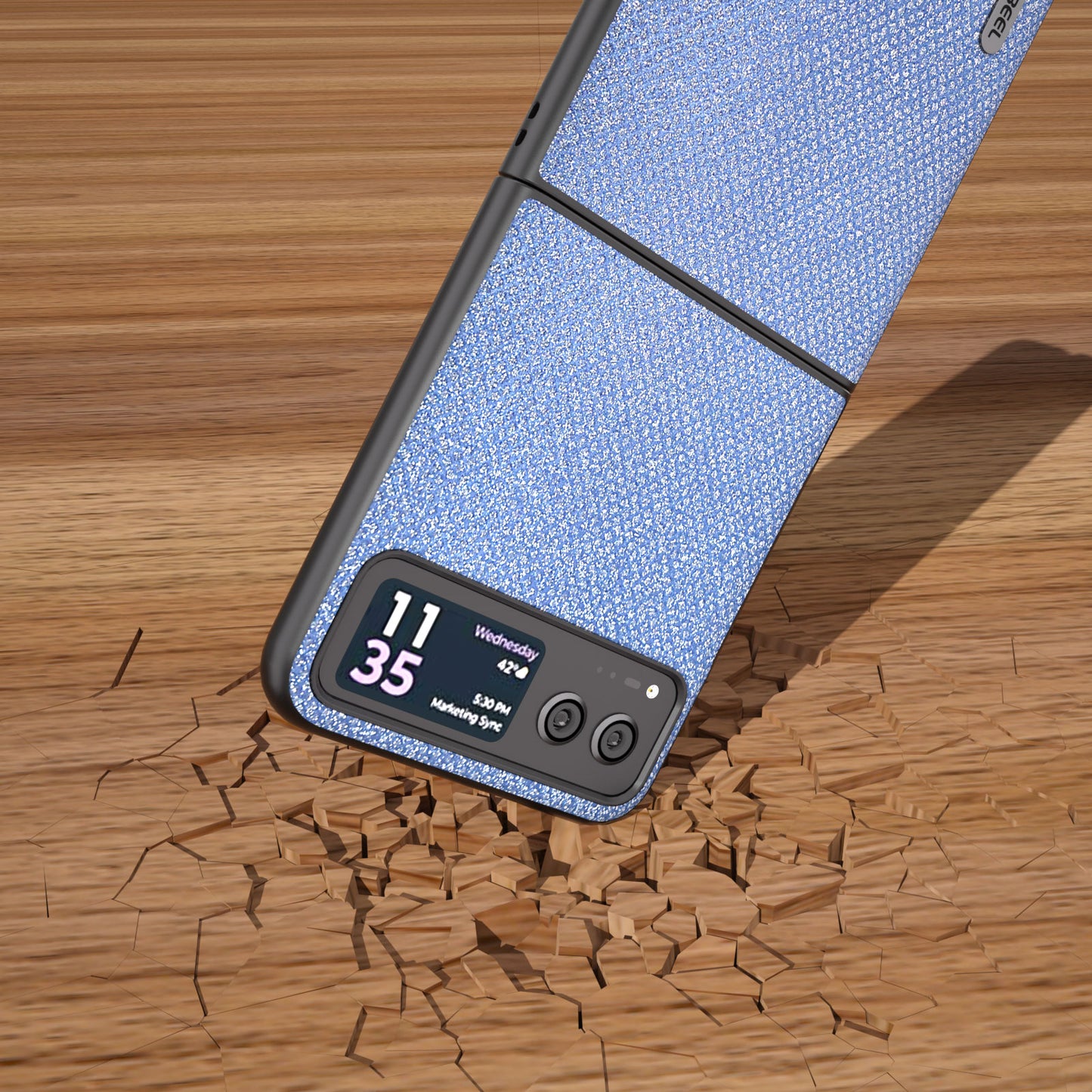 Uniqkart For Motorola Razr 40 5G Rhinestone Texture Phone Case PU Leather + Hard PC Shell Ultra Thin Cover - Blue