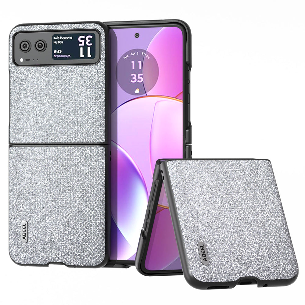 Uniqkart For Motorola Razr 40 5G Rhinestone Texture Phone Case PU Leather + Hard PC Shell Ultra Thin Cover - Silver