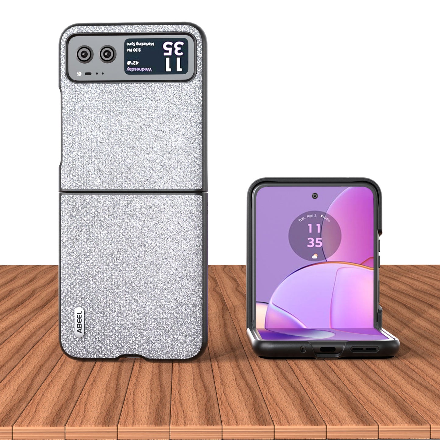 Uniqkart For Motorola Razr 40 5G Rhinestone Texture Phone Case PU Leather + Hard PC Shell Ultra Thin Cover - Silver