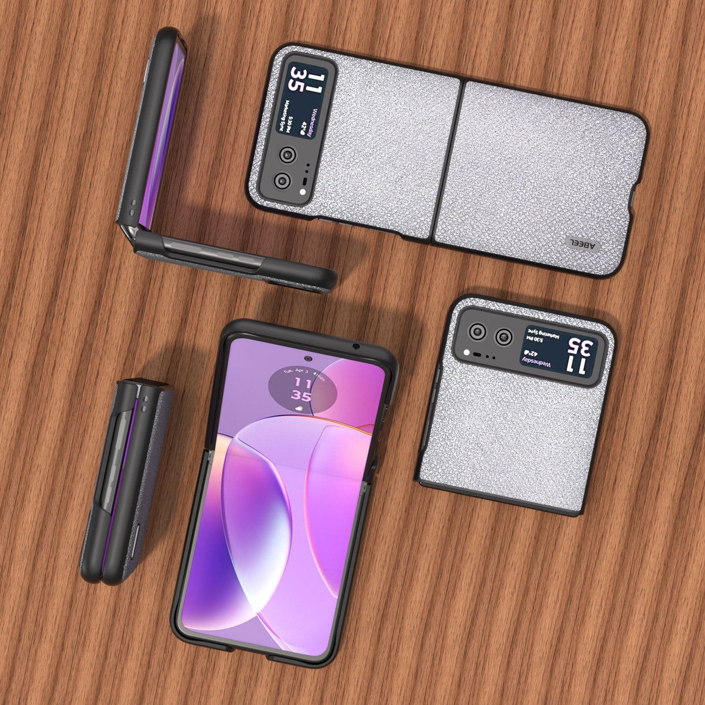 Uniqkart For Motorola Razr 40 5G Rhinestone Texture Phone Case PU Leather + Hard PC Shell Ultra Thin Cover - Silver