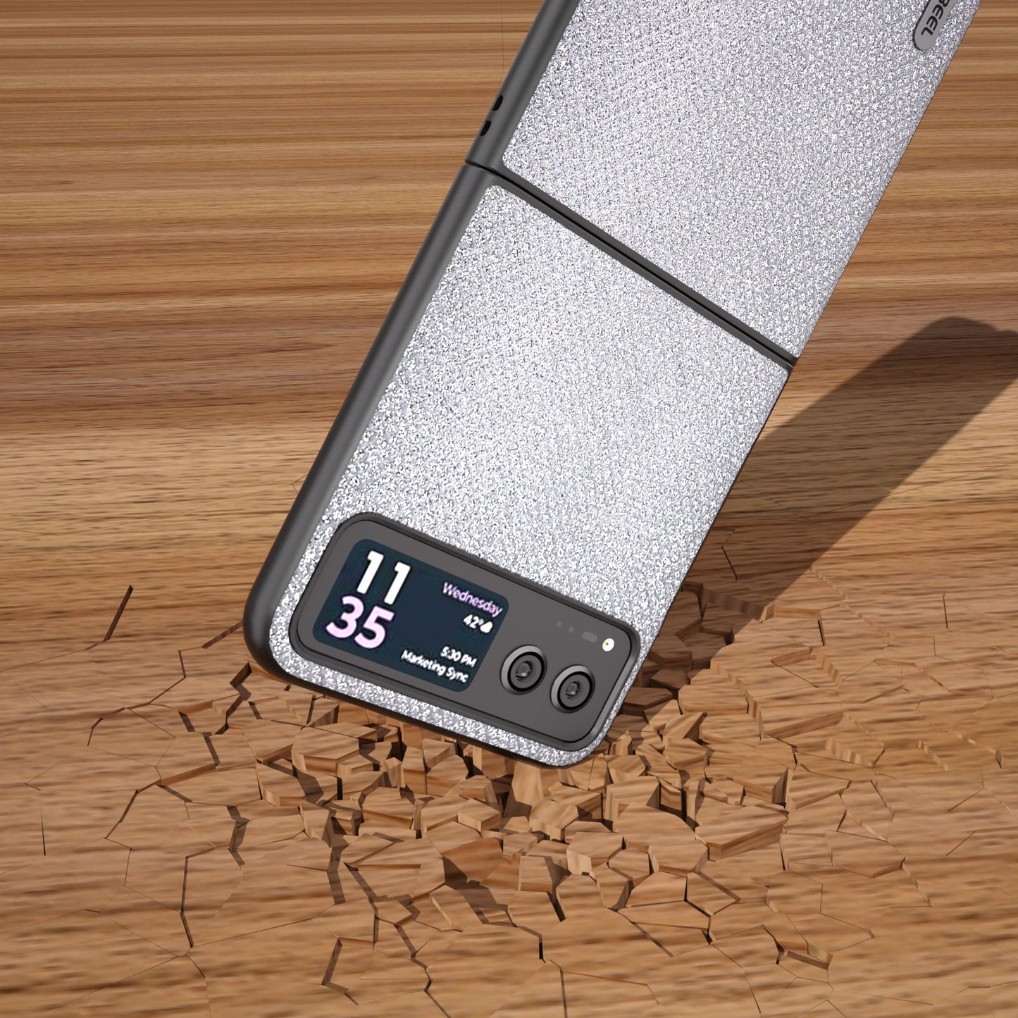 Uniqkart For Motorola Razr 40 5G Rhinestone Texture Phone Case PU Leather + Hard PC Shell Ultra Thin Cover - Silver