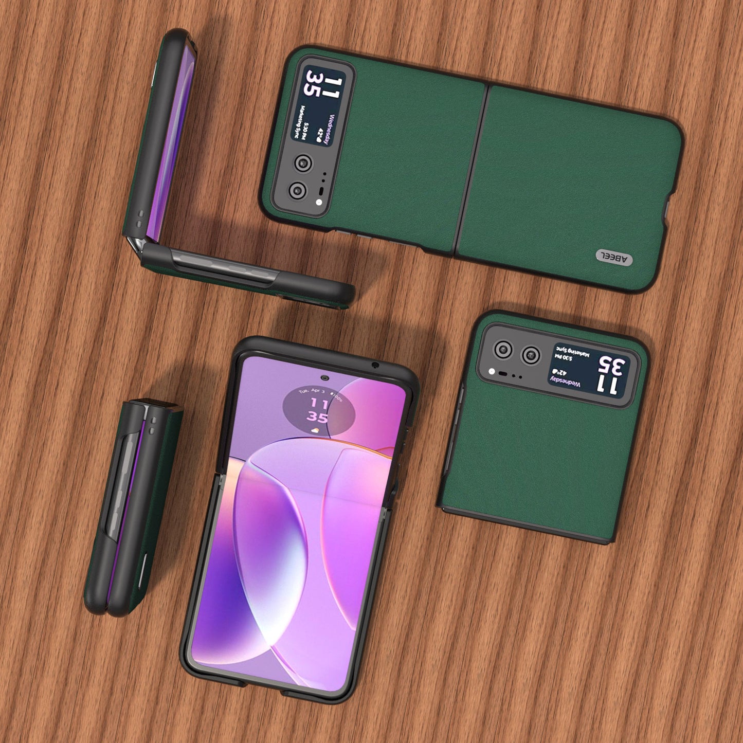 Uniqkart For Motorola Razr 40 5G Soft Silky Feeling Phone Case Cowhide Leather + PC Anti-Scratch Cover - Green