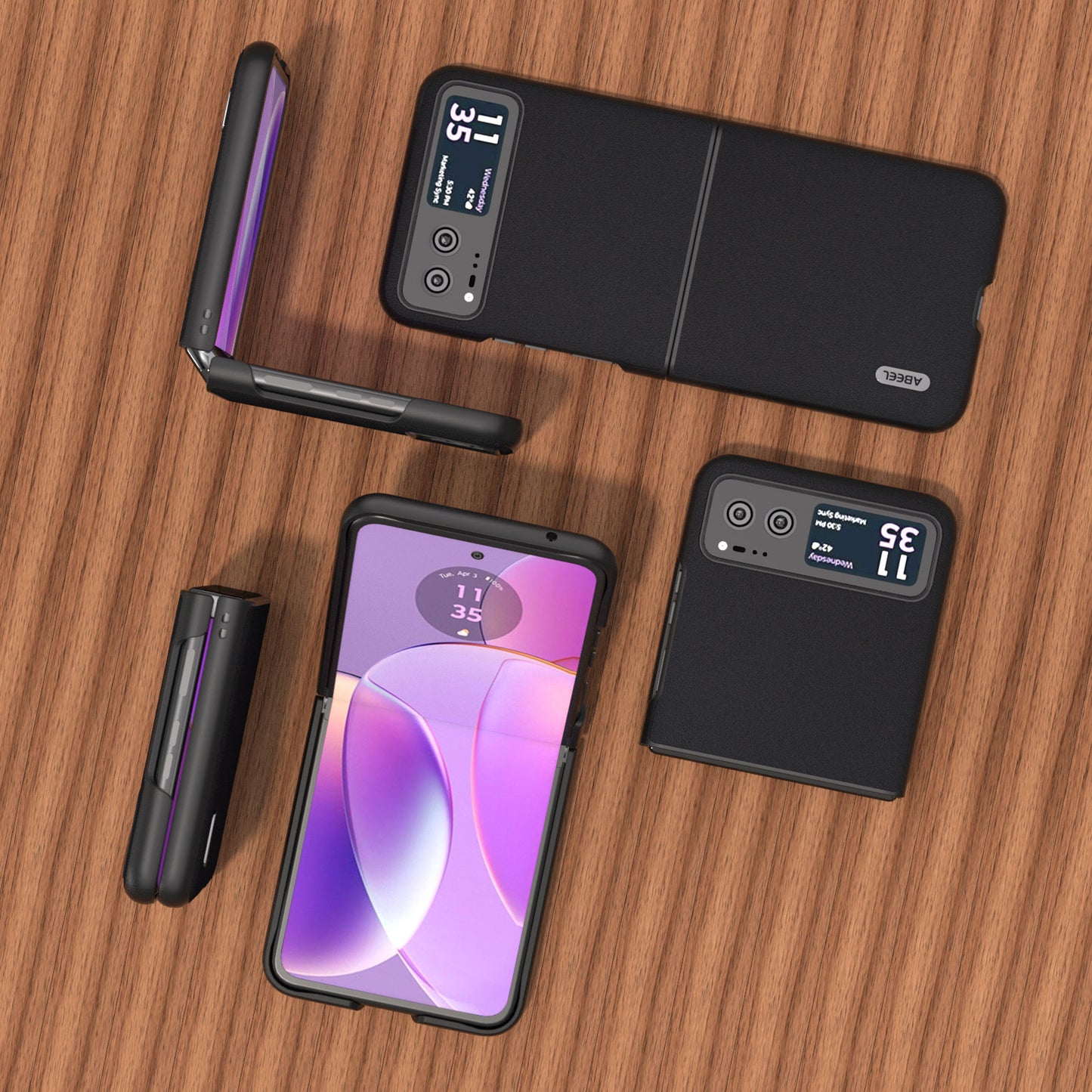 Uniqkart For Motorola Razr 40 5G Soft Silky Feeling Phone Case Cowhide Leather + PC Anti-Scratch Cover - Black