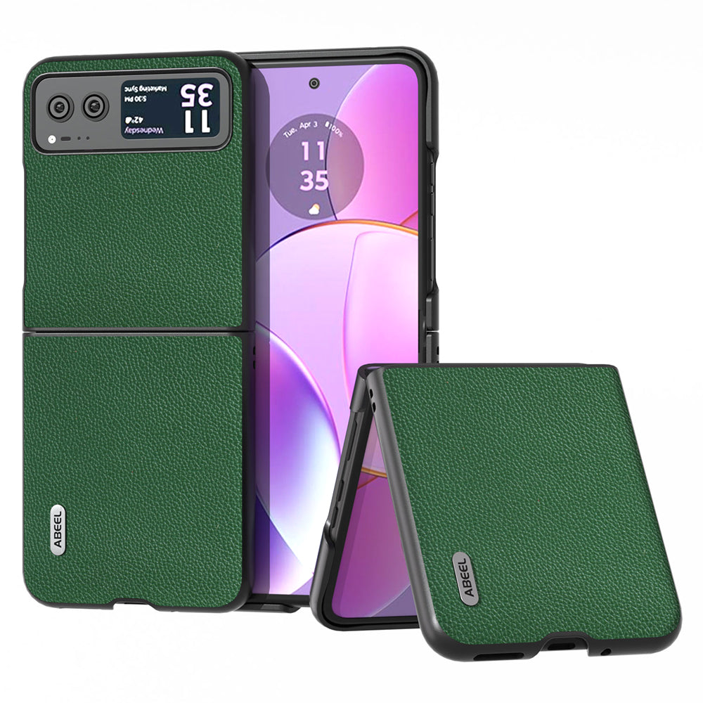 Uniqkart For Motorola Razr 40 5G Litchi Texture Shockproof Phone Case Cowhide Leather + PC Back Cover - Green