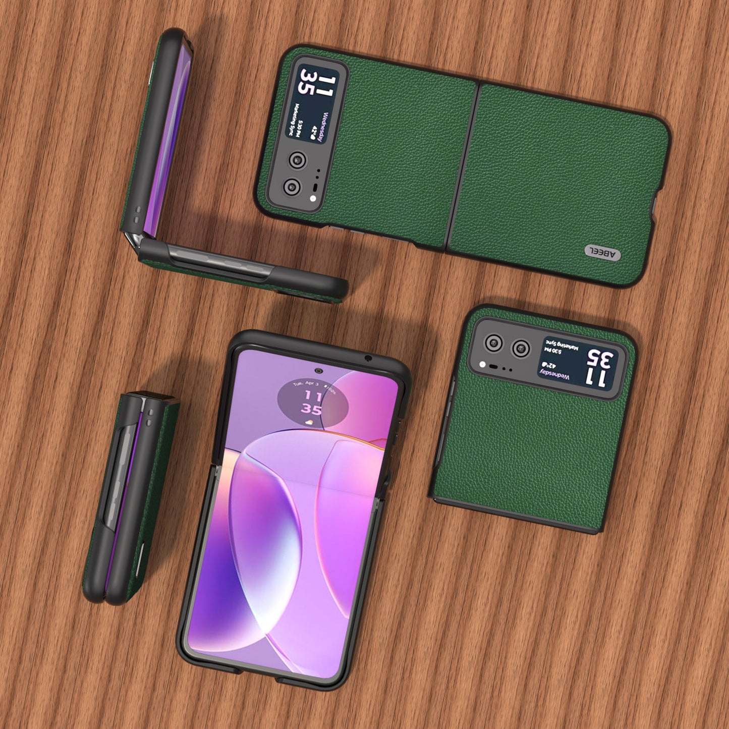 Uniqkart For Motorola Razr 40 5G Litchi Texture Shockproof Phone Case Cowhide Leather + PC Back Cover - Green