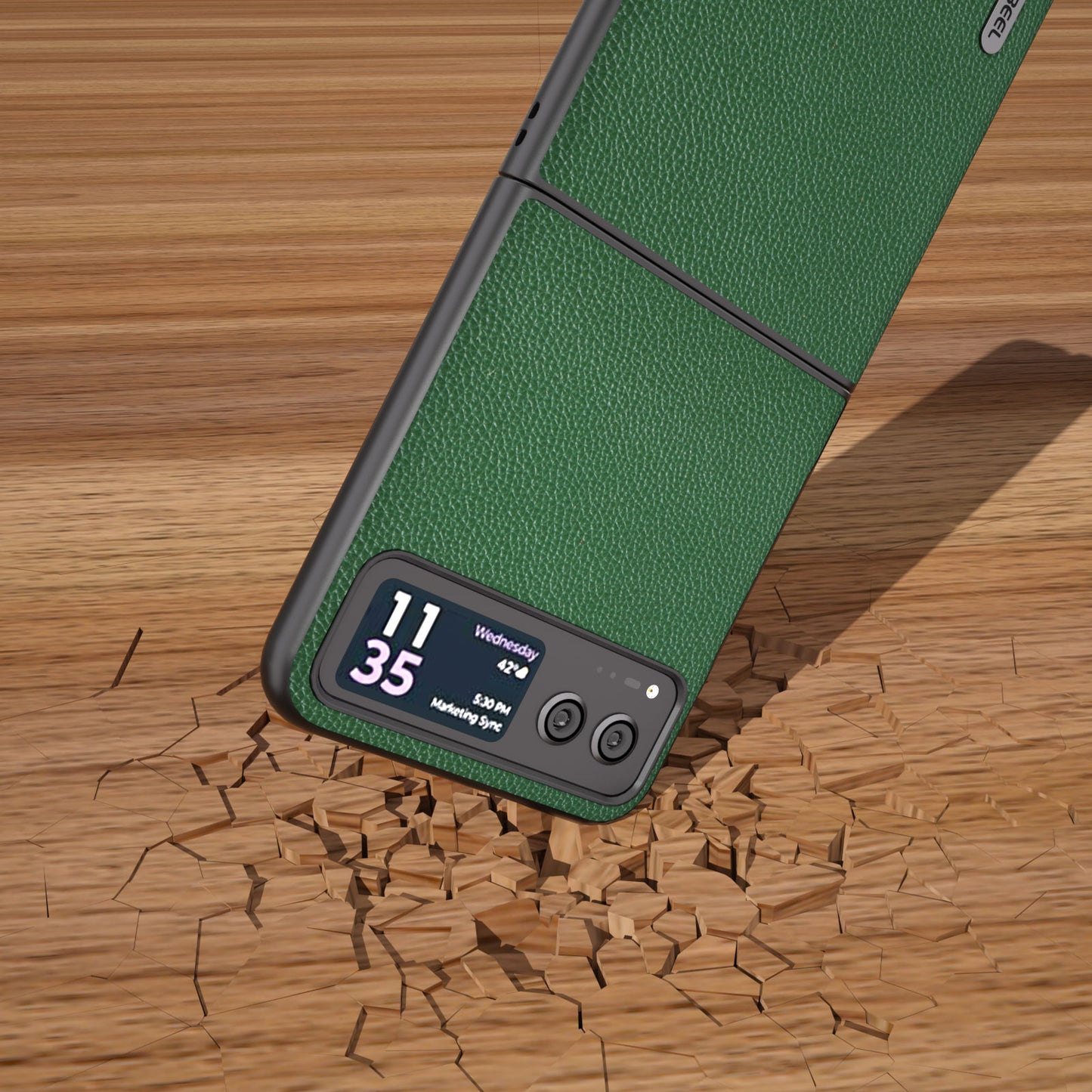 Uniqkart For Motorola Razr 40 5G Litchi Texture Shockproof Phone Case Cowhide Leather + PC Back Cover - Green