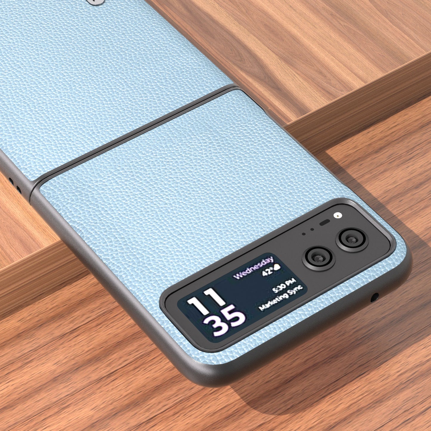 Uniqkart For Motorola Razr 40 5G Litchi Texture Shockproof Phone Case Cowhide Leather + PC Back Cover - Baby Blue