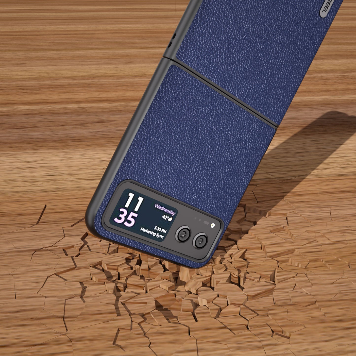 Uniqkart For Motorola Razr 40 5G Litchi Texture Shockproof Phone Case Cowhide Leather + PC Back Cover - Blue