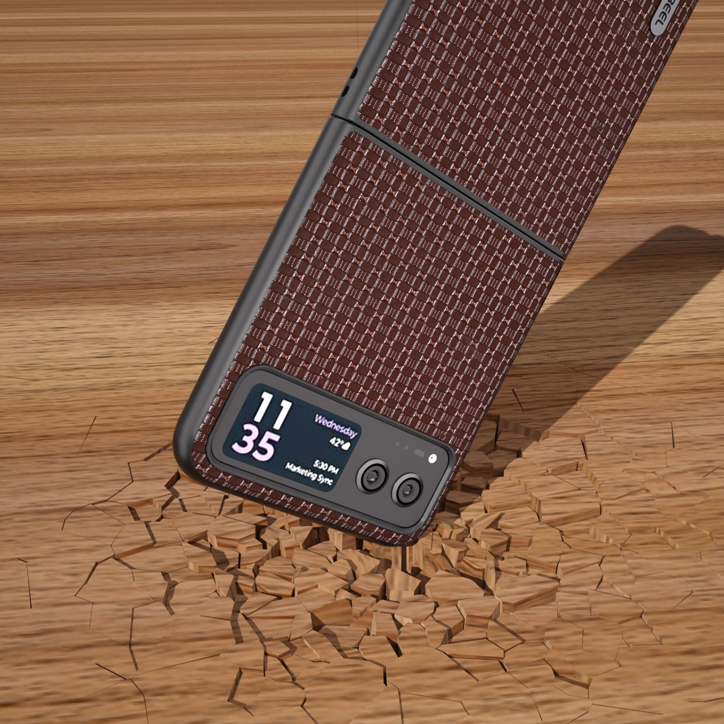 Uniqkart for Motorola Razr 40 5G Luxury Texture Phone Case Cowhide Leather + PC Protective Cover - Coffee