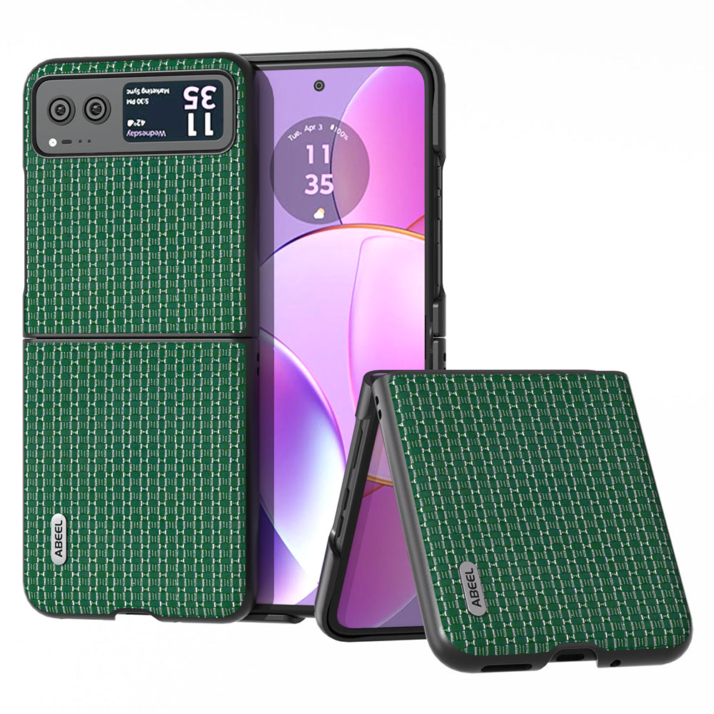 Uniqkart for Motorola Razr 40 5G Luxury Texture Phone Case Cowhide Leather + PC Protective Cover - Green
