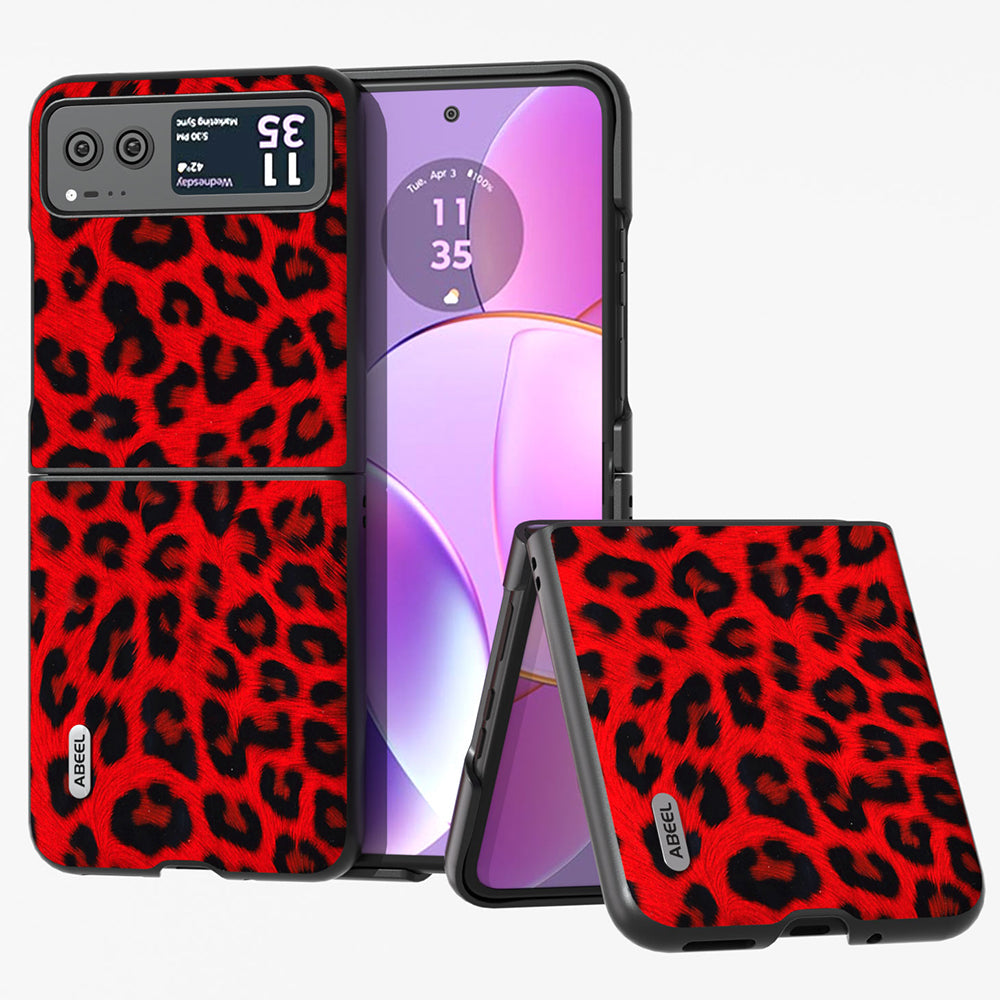 Uniqkart for Motorola Razr 40 5G Leopard Texture Phone Cover PU Leather + PC Scratch Resistant Case - Red