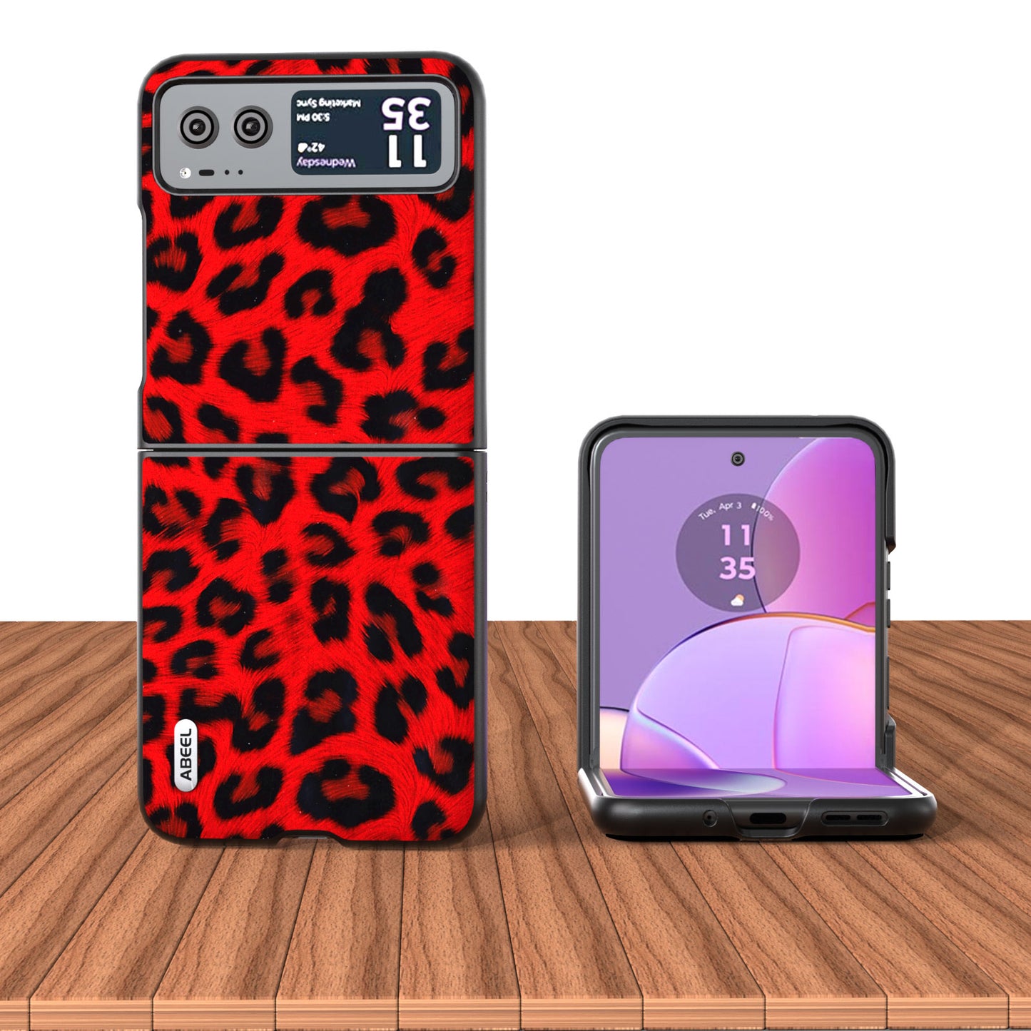 Uniqkart for Motorola Razr 40 5G Leopard Texture Phone Cover PU Leather + PC Scratch Resistant Case - Red