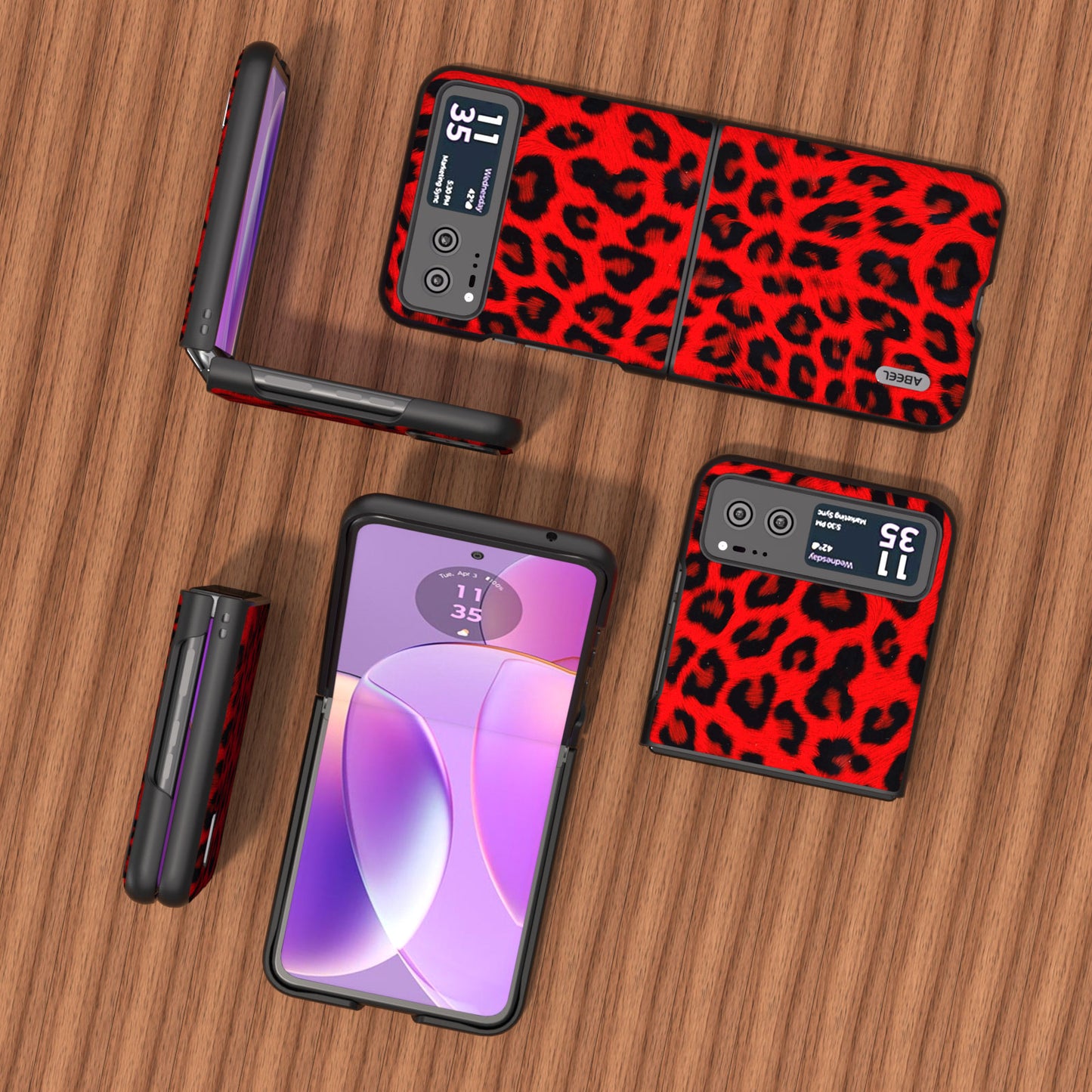 Uniqkart for Motorola Razr 40 5G Leopard Texture Phone Cover PU Leather + PC Scratch Resistant Case - Red