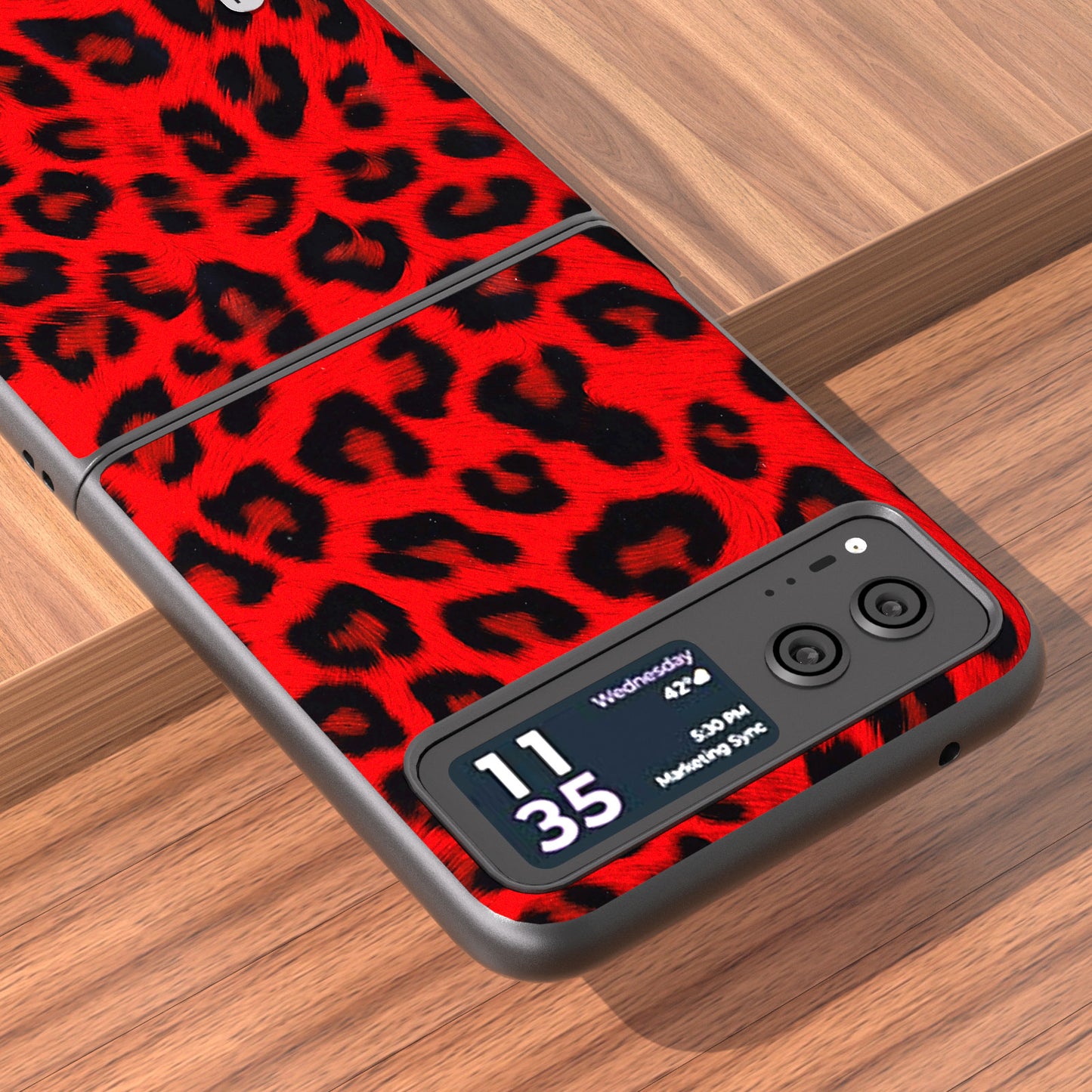 Uniqkart for Motorola Razr 40 5G Leopard Texture Phone Cover PU Leather + PC Scratch Resistant Case - Red