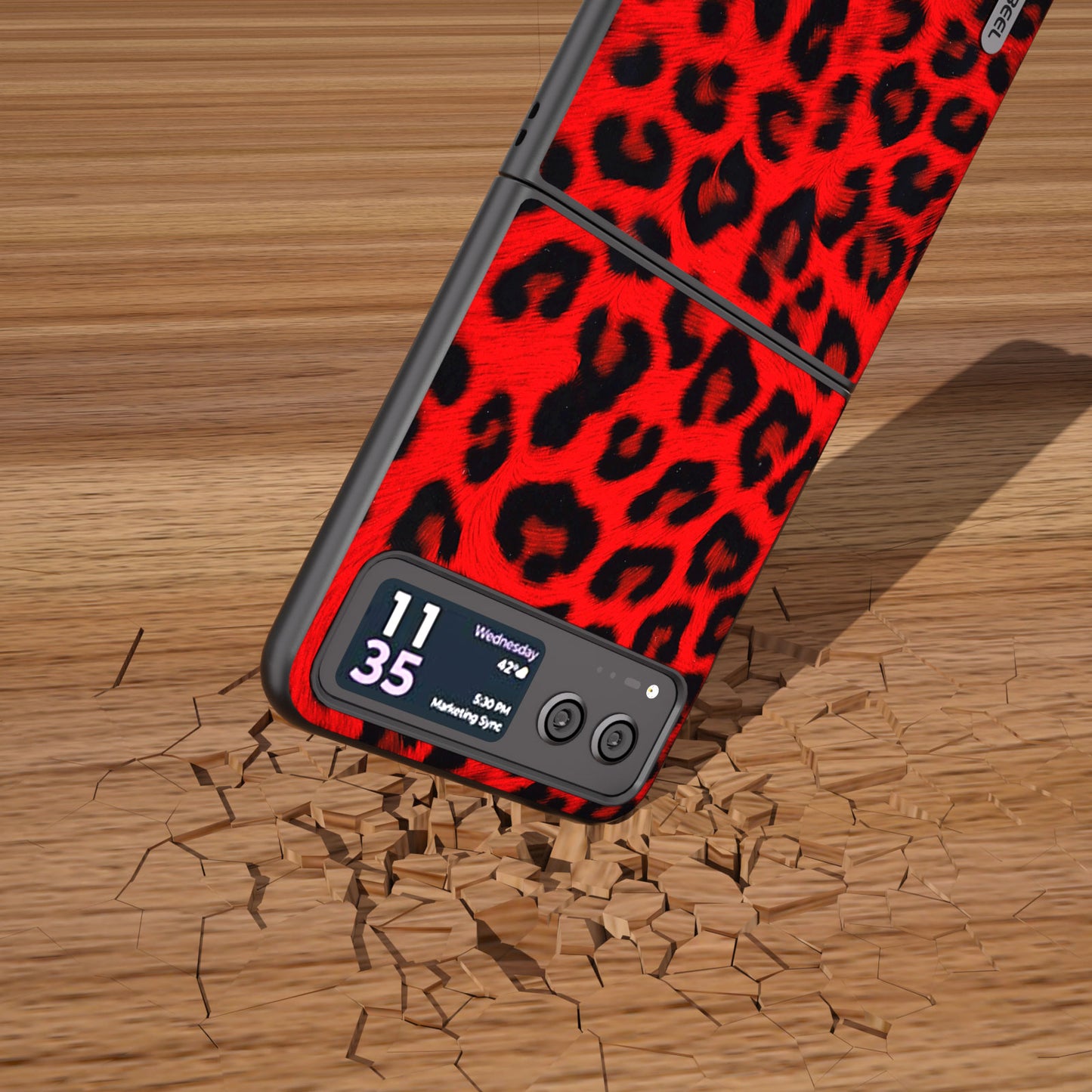 Uniqkart for Motorola Razr 40 5G Leopard Texture Phone Cover PU Leather + PC Scratch Resistant Case - Red