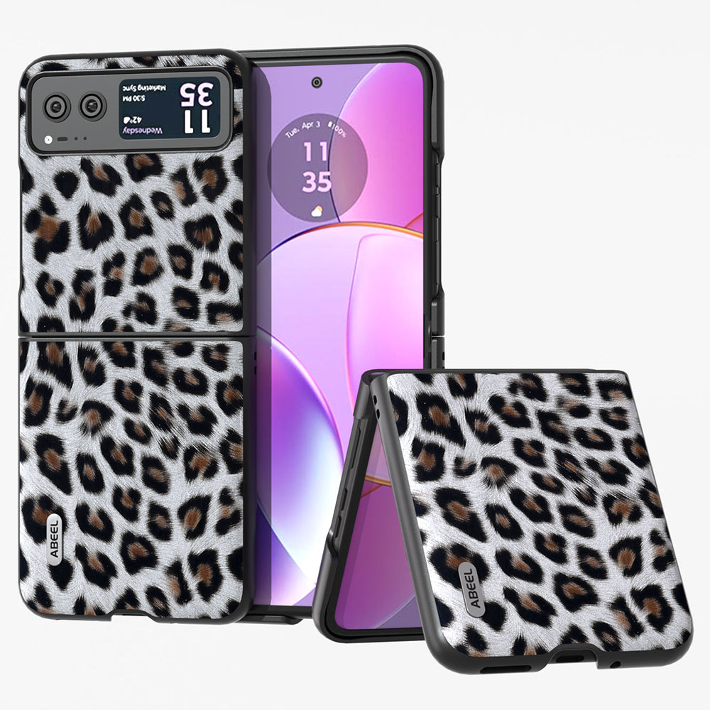 Uniqkart for Motorola Razr 40 5G Leopard Texture Phone Cover PU Leather + PC Scratch Resistant Case - Silver