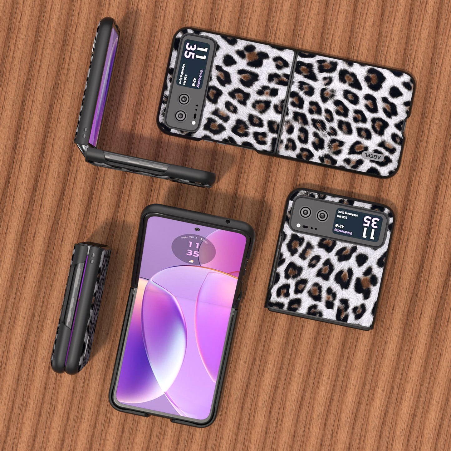 Uniqkart for Motorola Razr 40 5G Leopard Texture Phone Cover PU Leather + PC Scratch Resistant Case - Silver