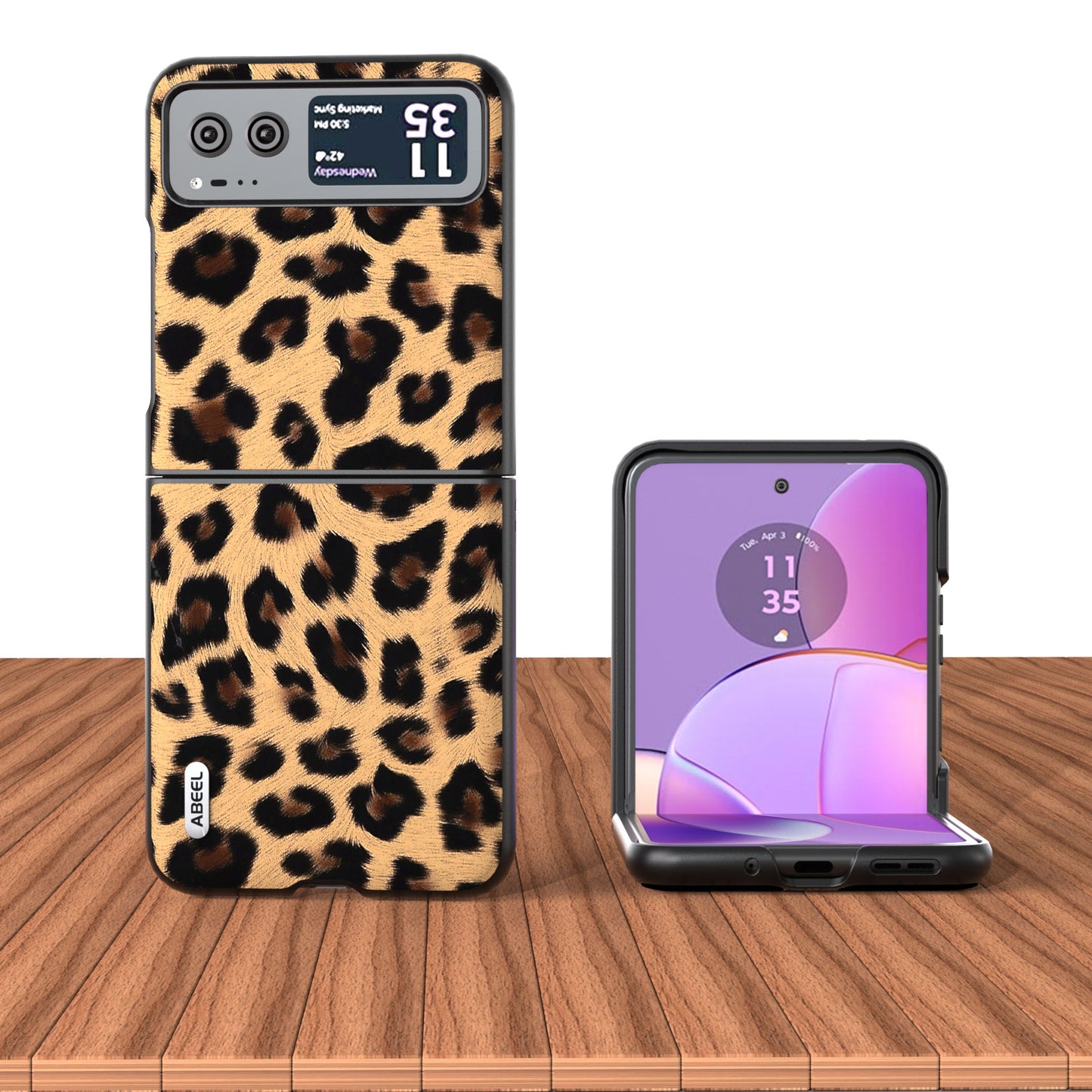 Uniqkart for Motorola Razr 40 5G Leopard Texture Phone Cover PU Leather + PC Scratch Resistant Case - Gold