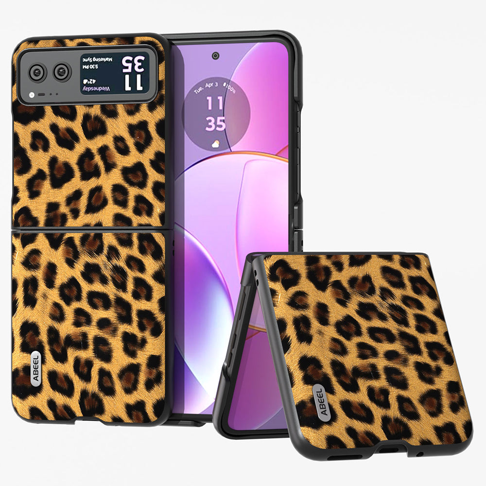 Uniqkart for Motorola Razr 40 5G Leopard Texture Phone Cover PU Leather + PC Scratch Resistant Case - Champagne Gold