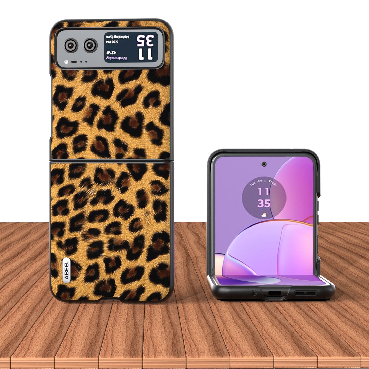 Uniqkart for Motorola Razr 40 5G Leopard Texture Phone Cover PU Leather + PC Scratch Resistant Case - Champagne Gold