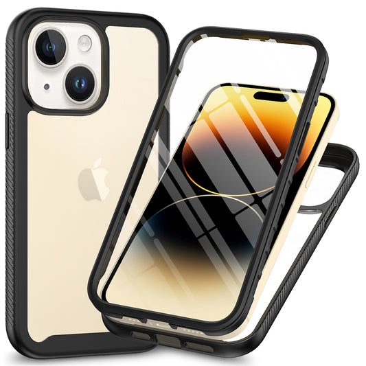 Uniqkart for iPhone 15 Full Protection Phone Case 3-in-1 Anti-Drop TPU+PC Cover with PET Screen Protector - Black