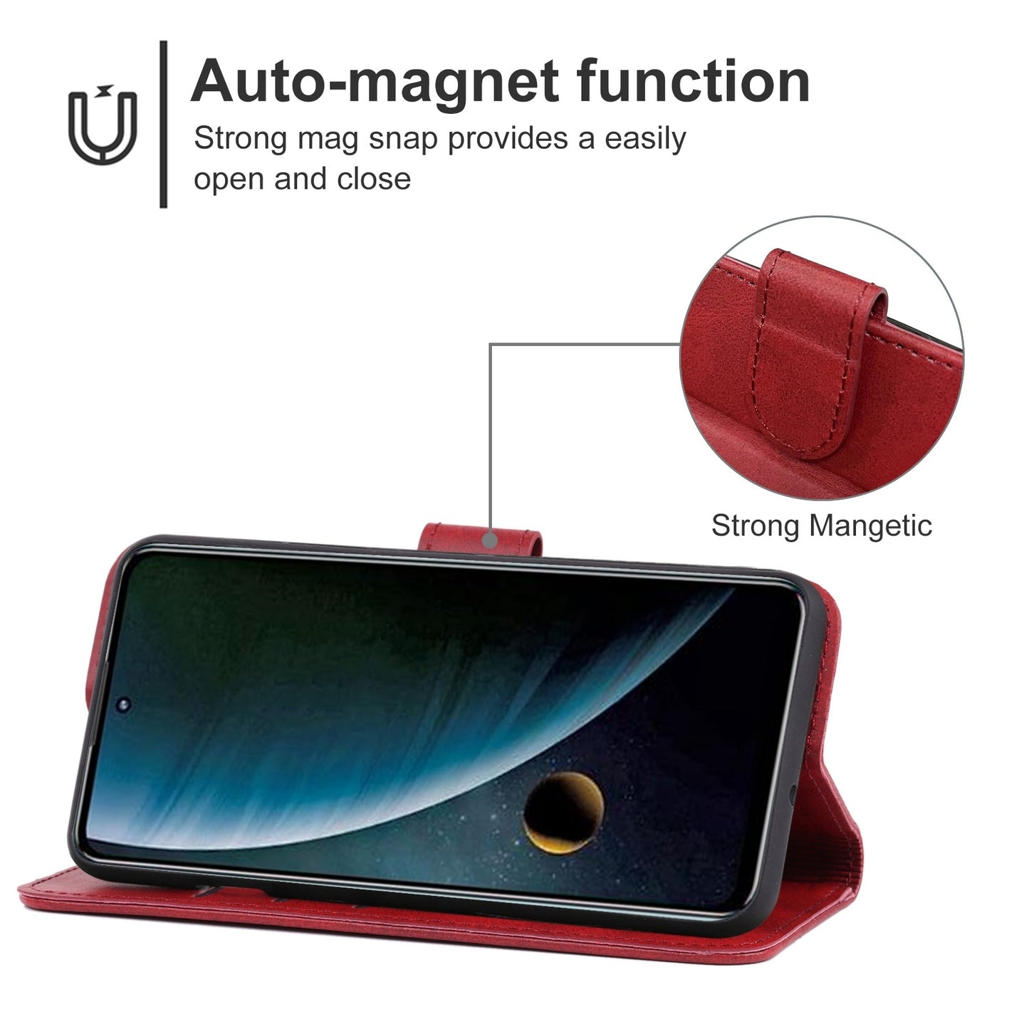 Uniqkart for ZTE Blade V40s 4G PU Leather Wallet Phone Cover Calf Texture Phone Stand Case - Red