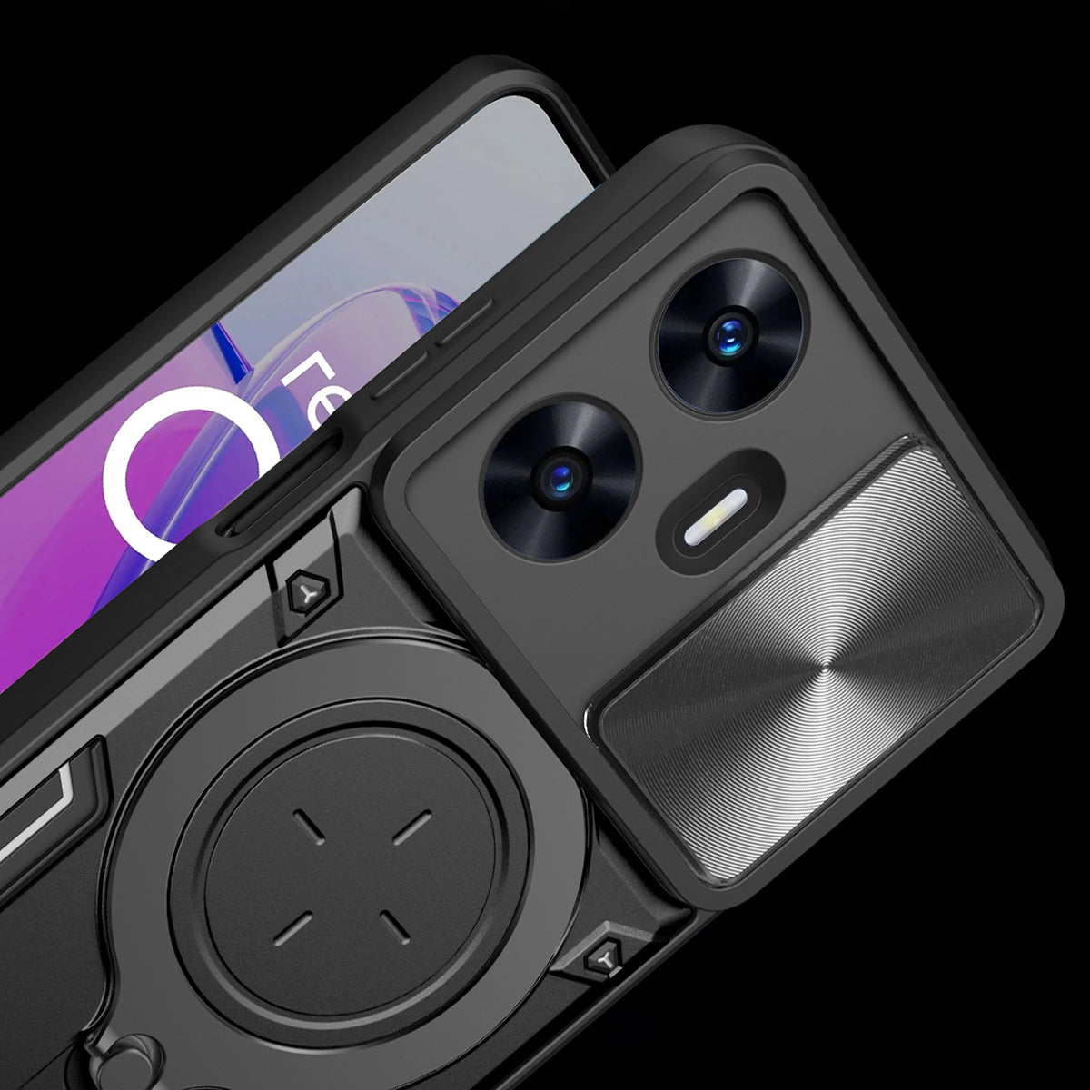 Uniqkart for Realme C55 PC+TPU Kickstand Cover Slide Camera Window Protection Phone Case - Silver