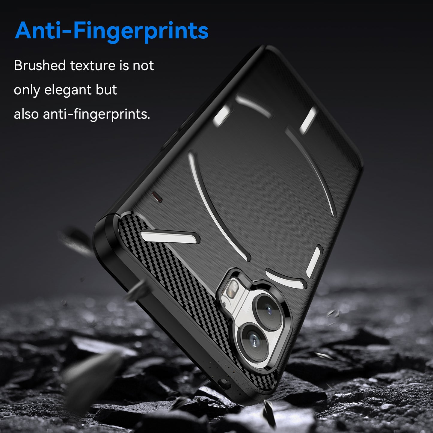 Uniqkart for Nothing Phone (2) Brushed Phone Case Carbon Fiber Texture TPU Back Cover - Black