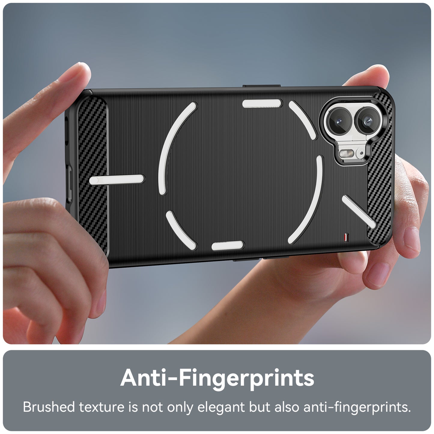 Uniqkart for Nothing Phone (2) Brushed Phone Case Carbon Fiber Texture TPU Back Cover - Black