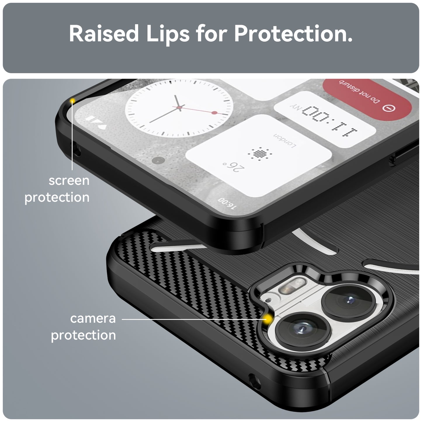 Uniqkart for Nothing Phone (2) Brushed Phone Case Carbon Fiber Texture TPU Back Cover - Black