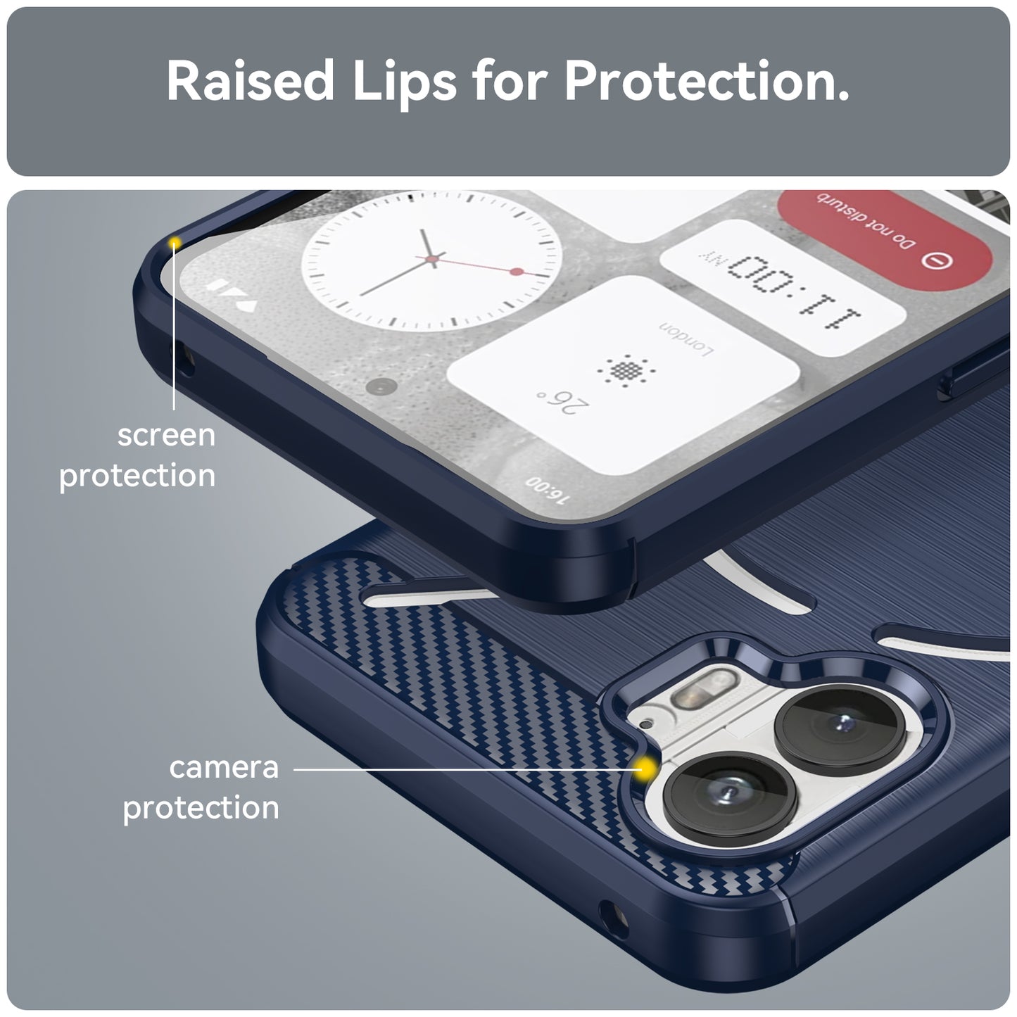 Uniqkart for Nothing Phone (2) Brushed Phone Case Carbon Fiber Texture TPU Back Cover - Blue