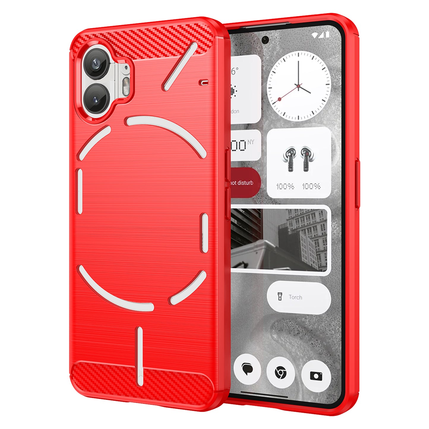 Uniqkart for Nothing Phone (2) Brushed Phone Case Carbon Fiber Texture TPU Back Cover - Red