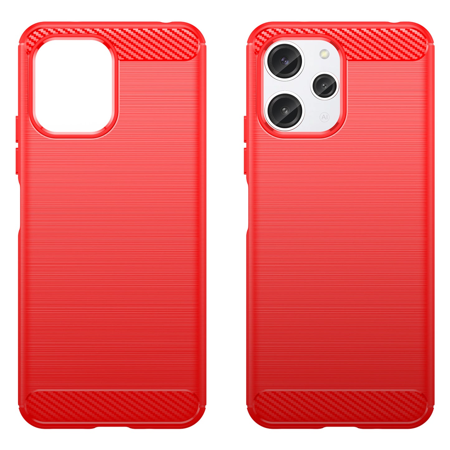 Uniqkart for Xiaomi Redmi 12 4G Carbon Fiber Texture Phone Case Soft TPU Brushed Phone Cover - Red