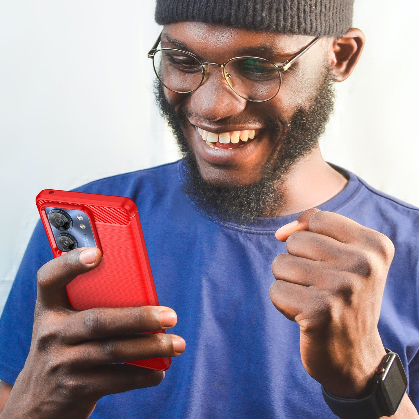 Uniqkart for Motorola Edge 40 5G Brushed Phone Case Carbon Fiber Texture TPU Cover - Red