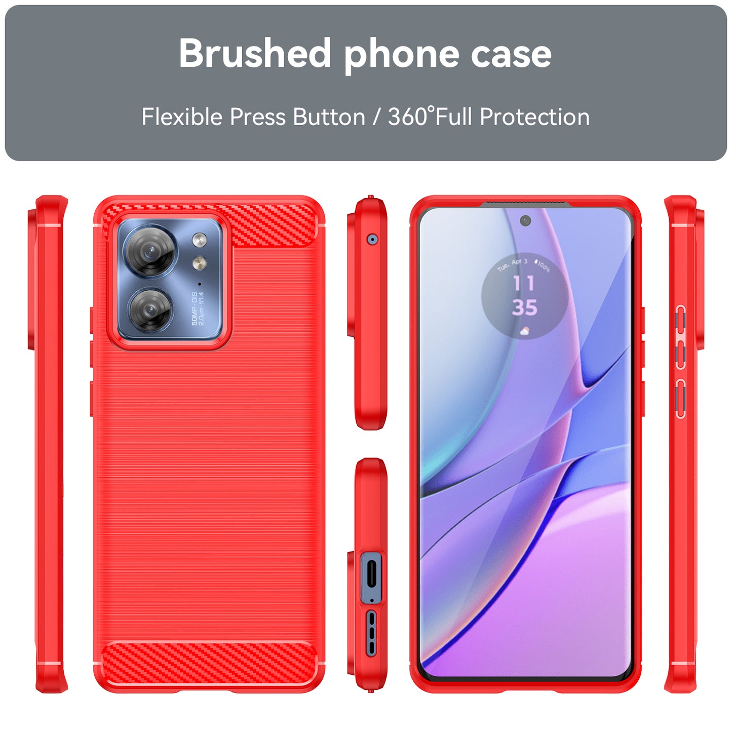 Uniqkart for Motorola Edge 40 5G Brushed Phone Case Carbon Fiber Texture TPU Cover - Red