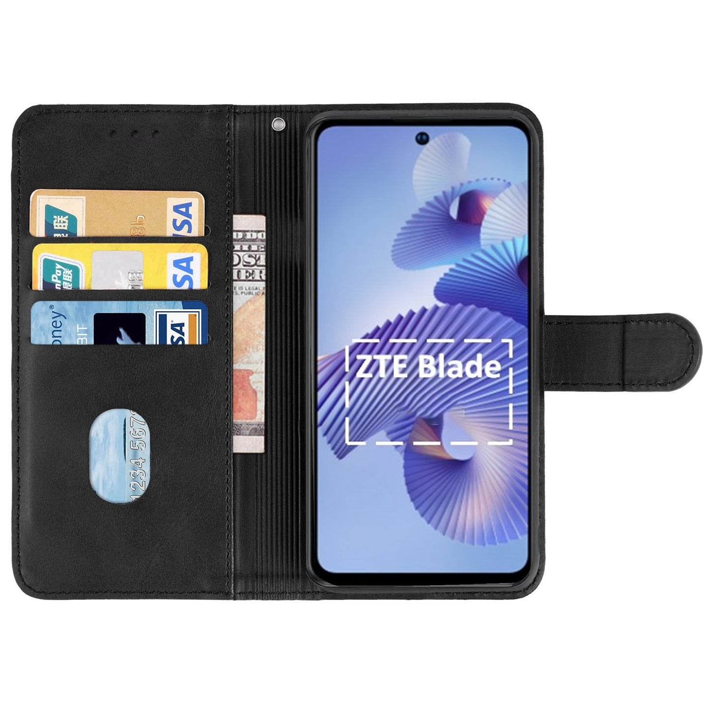 Uniqkart for ZTE Blade L220 Calf Texture Leather Case Wallet Stand Cell Phone Cover - Black