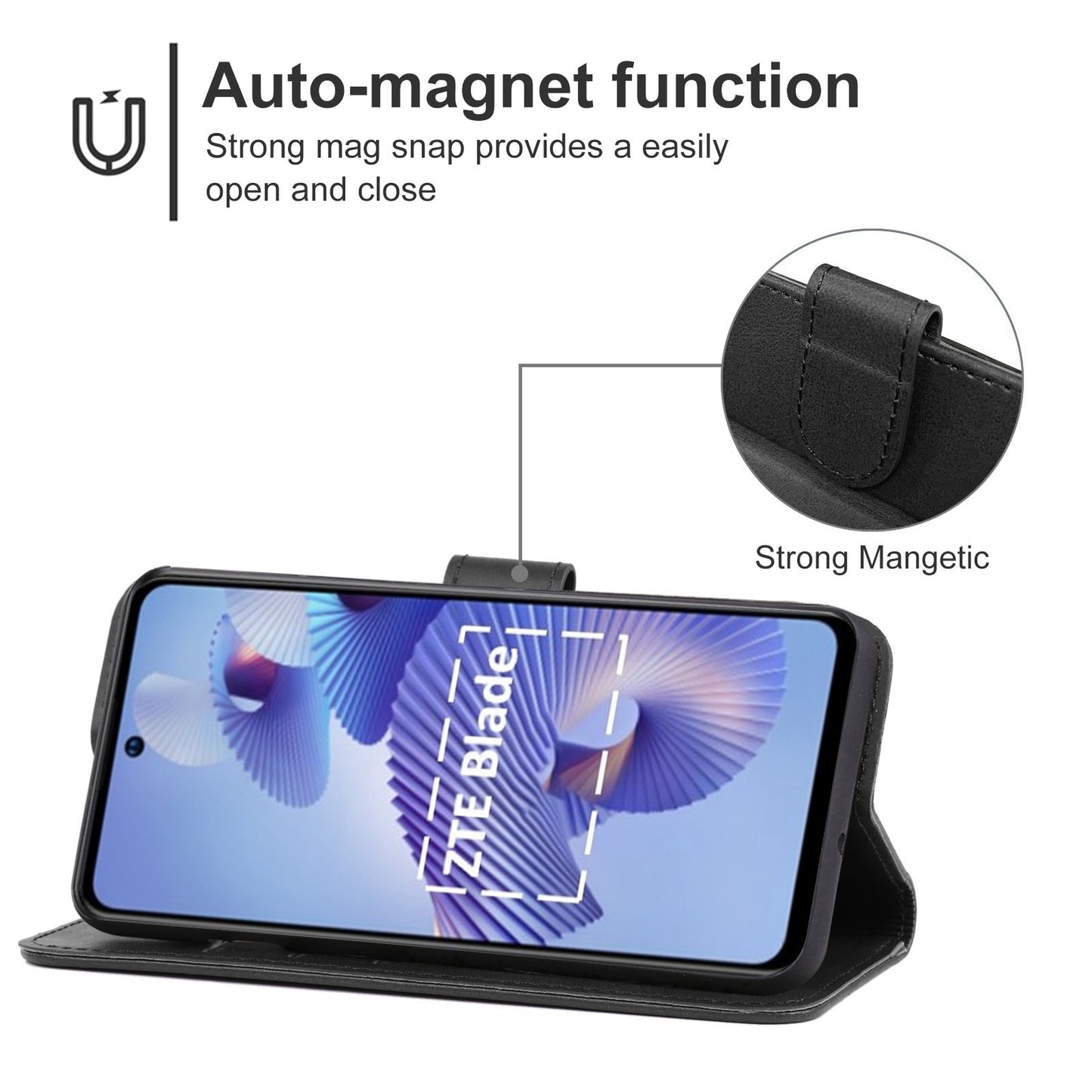 Uniqkart for ZTE Blade L220 Calf Texture Leather Case Wallet Stand Cell Phone Cover - Black