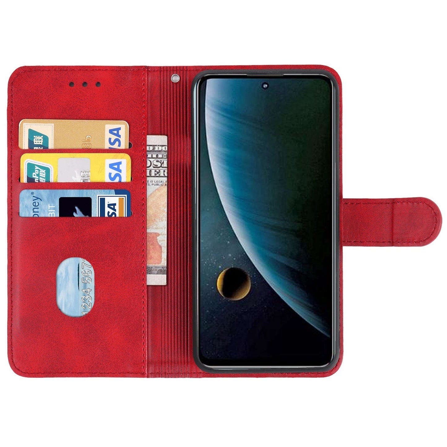 Uniqkart for ZTE Blade L220 Calf Texture Leather Case Wallet Stand Cell Phone Cover - Red