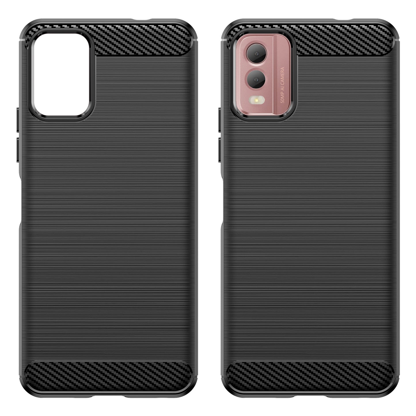 Brushed Soft TPU Phone Case for Nokia C32 , Carbon Fiber Texture Smartphone Cover - Black
