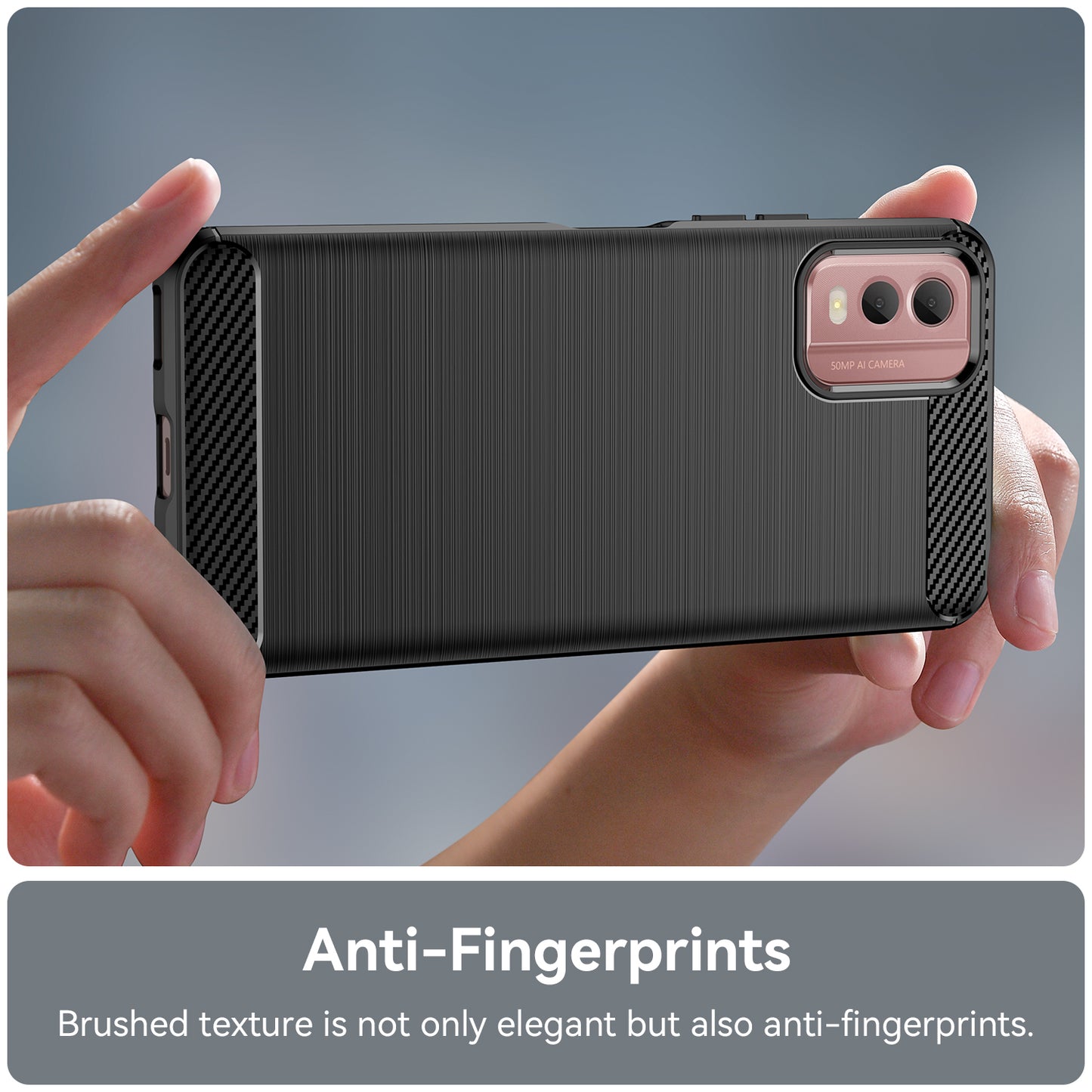 Brushed Soft TPU Phone Case for Nokia C32 , Carbon Fiber Texture Smartphone Cover - Black