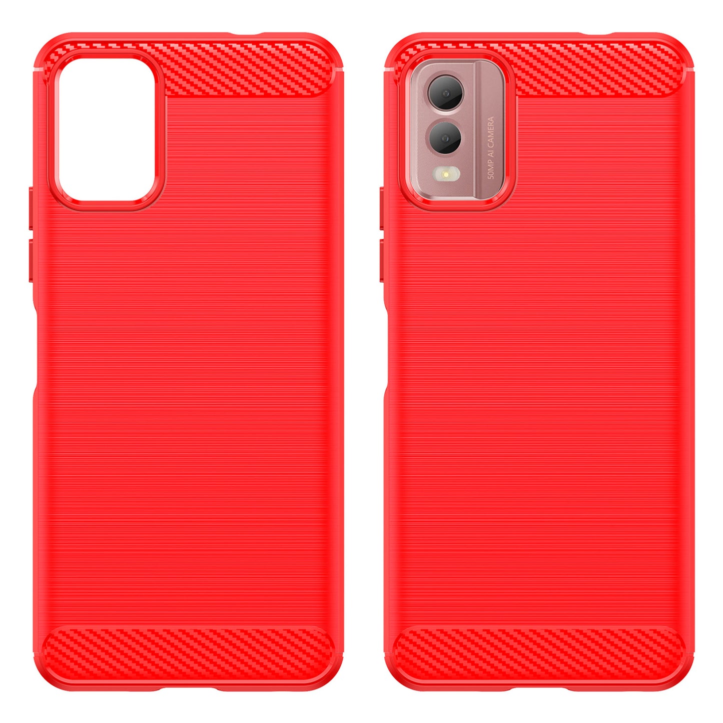 Brushed Soft TPU Phone Case for Nokia C32 , Carbon Fiber Texture Smartphone Cover - Red