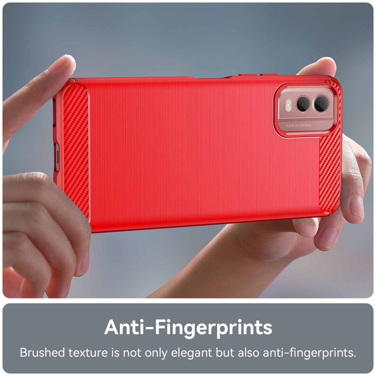 Brushed Soft TPU Phone Case for Nokia C32 , Carbon Fiber Texture Smartphone Cover - Red