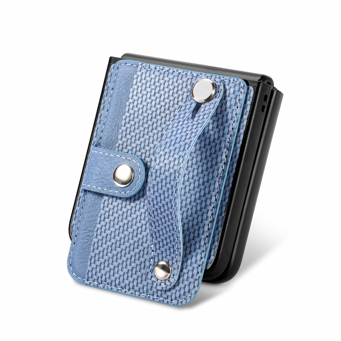 PU Leather+PC Phone Case for Motorola Razr 40 5G , Carbon Fiber Texture Wristband Kickstand Cover - Blue