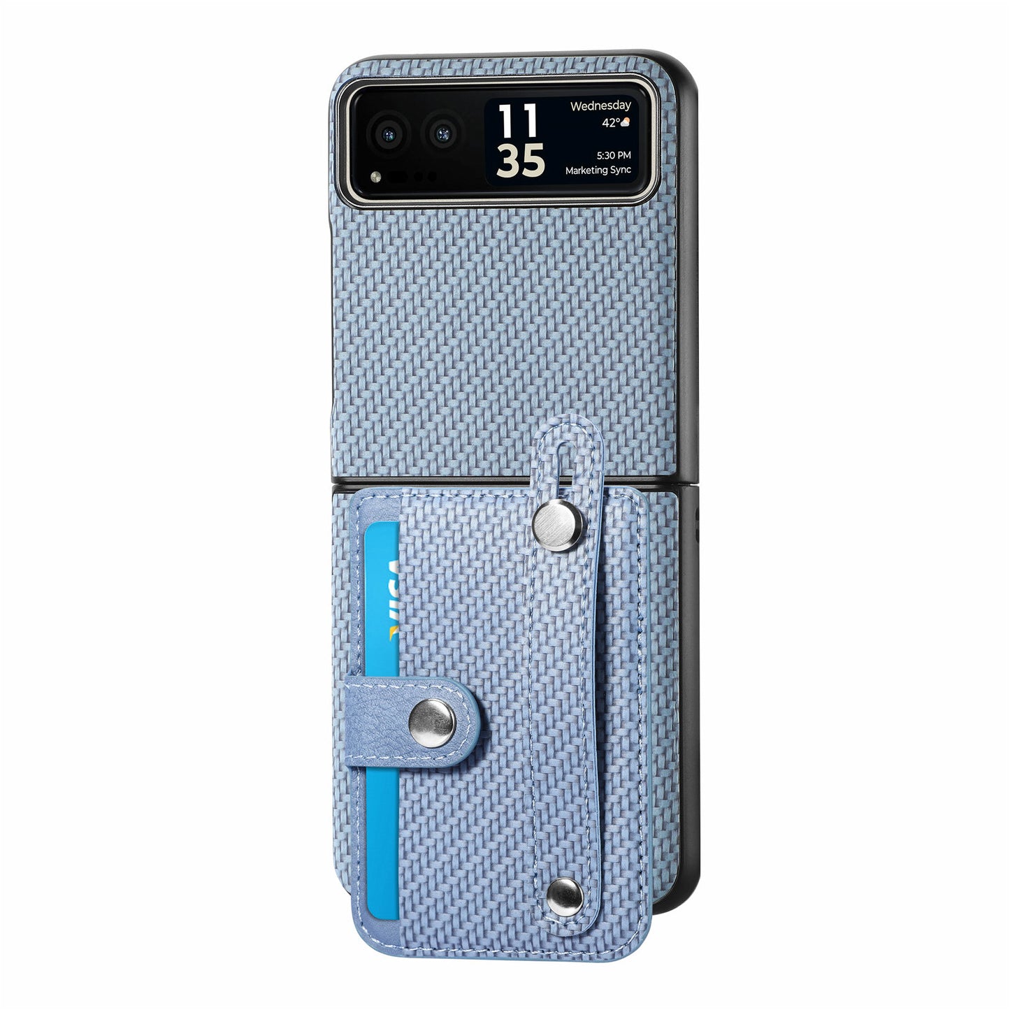 PU Leather+PC Phone Case for Motorola Razr 40 5G , Carbon Fiber Texture Wristband Kickstand Cover - Blue