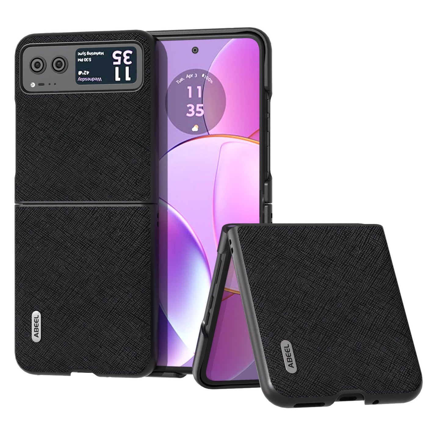 Uniqkart For Motorola Razr 40 5G Cross Texture Phone Case Cowhide Leather Coated Hard PC Phone Cover - Black