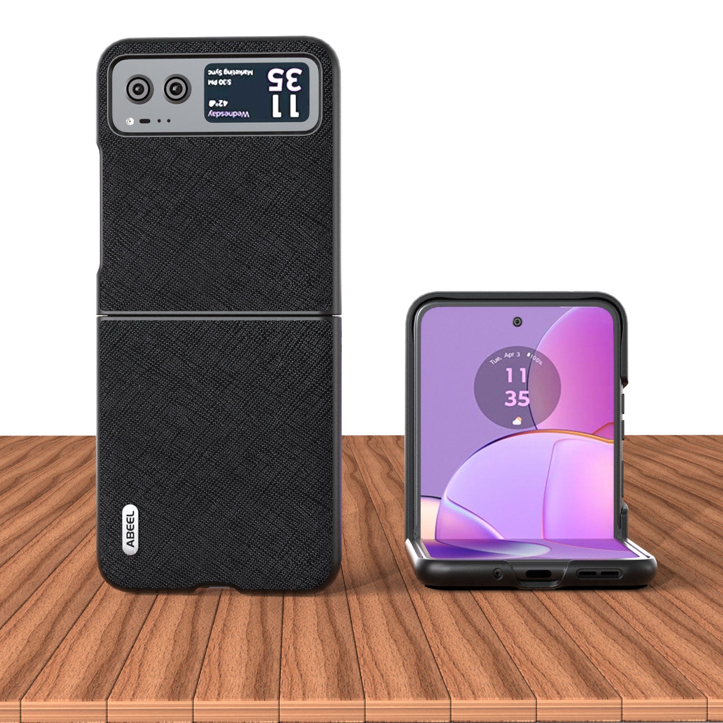 Uniqkart For Motorola Razr 40 5G Cross Texture Phone Case Cowhide Leather Coated Hard PC Phone Cover - Black