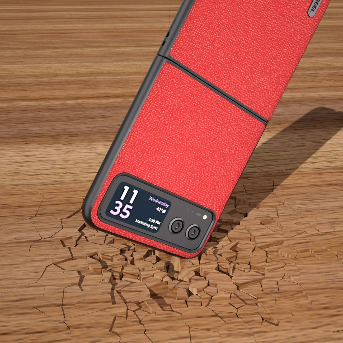 Uniqkart For Motorola Razr 40 5G Cross Texture Phone Case Cowhide Leather Coated Hard PC Phone Cover - Red