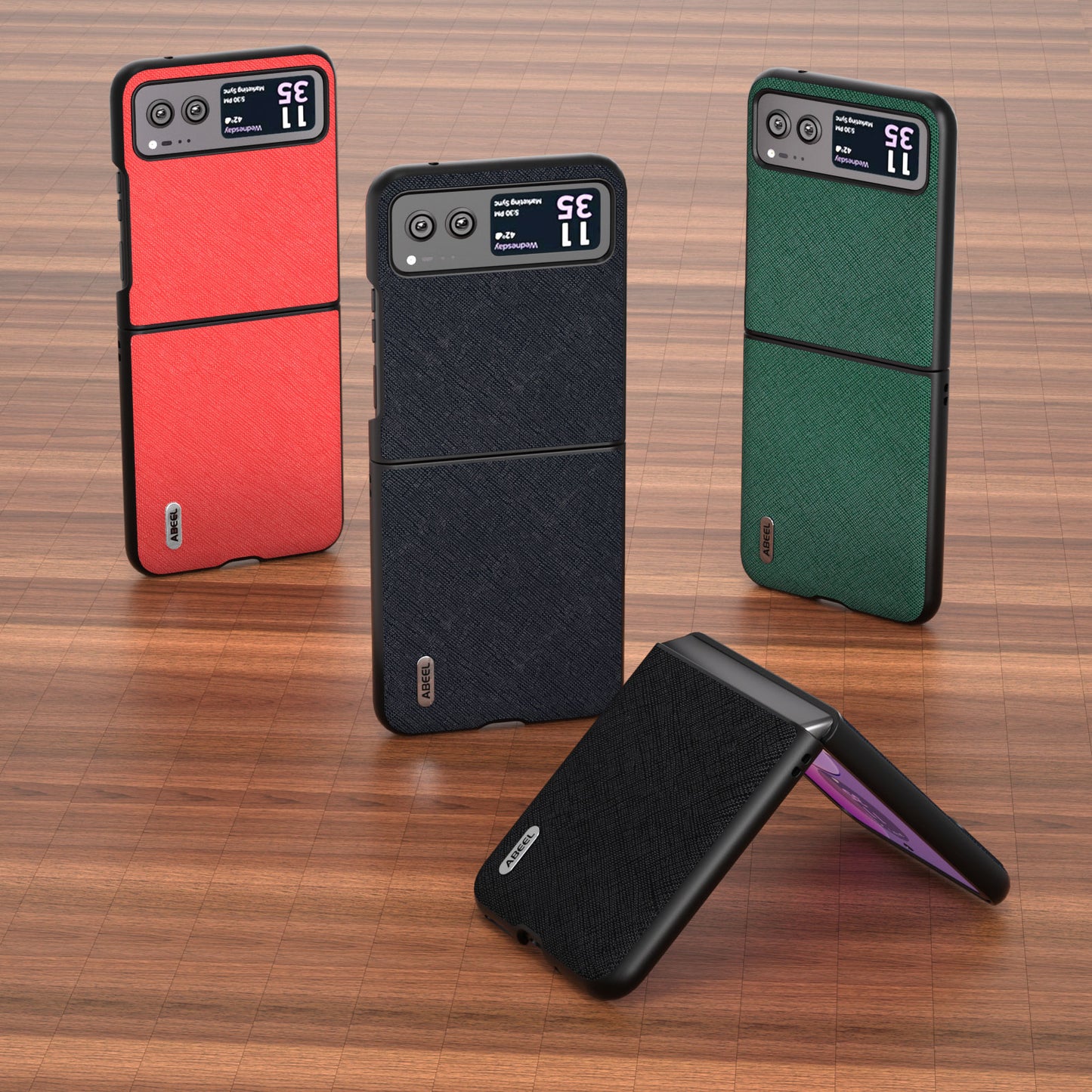 Uniqkart For Motorola Razr 40 5G Cross Texture Phone Case Cowhide Leather Coated Hard PC Phone Cover - Red