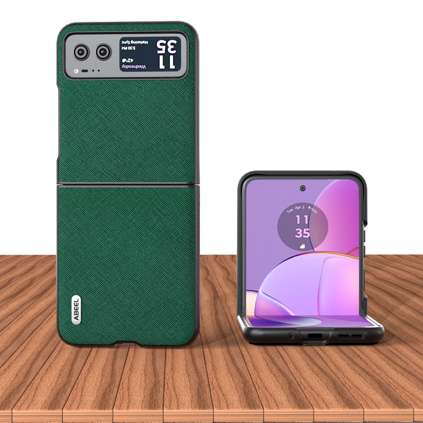 Uniqkart For Motorola Razr 40 5G Cross Texture Phone Case Cowhide Leather Coated Hard PC Phone Cover - Green