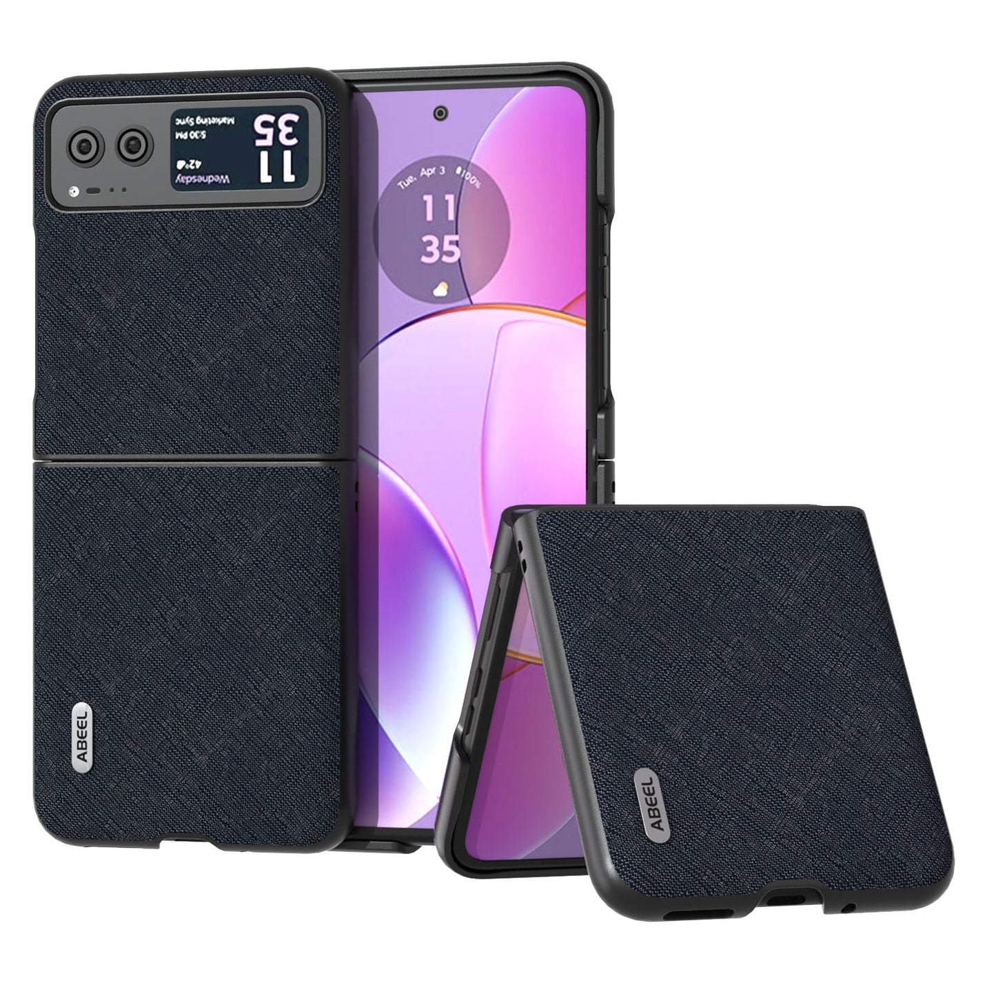 Uniqkart For Motorola Razr 40 5G Cross Texture Phone Case Cowhide Leather Coated Hard PC Phone Cover - Blue